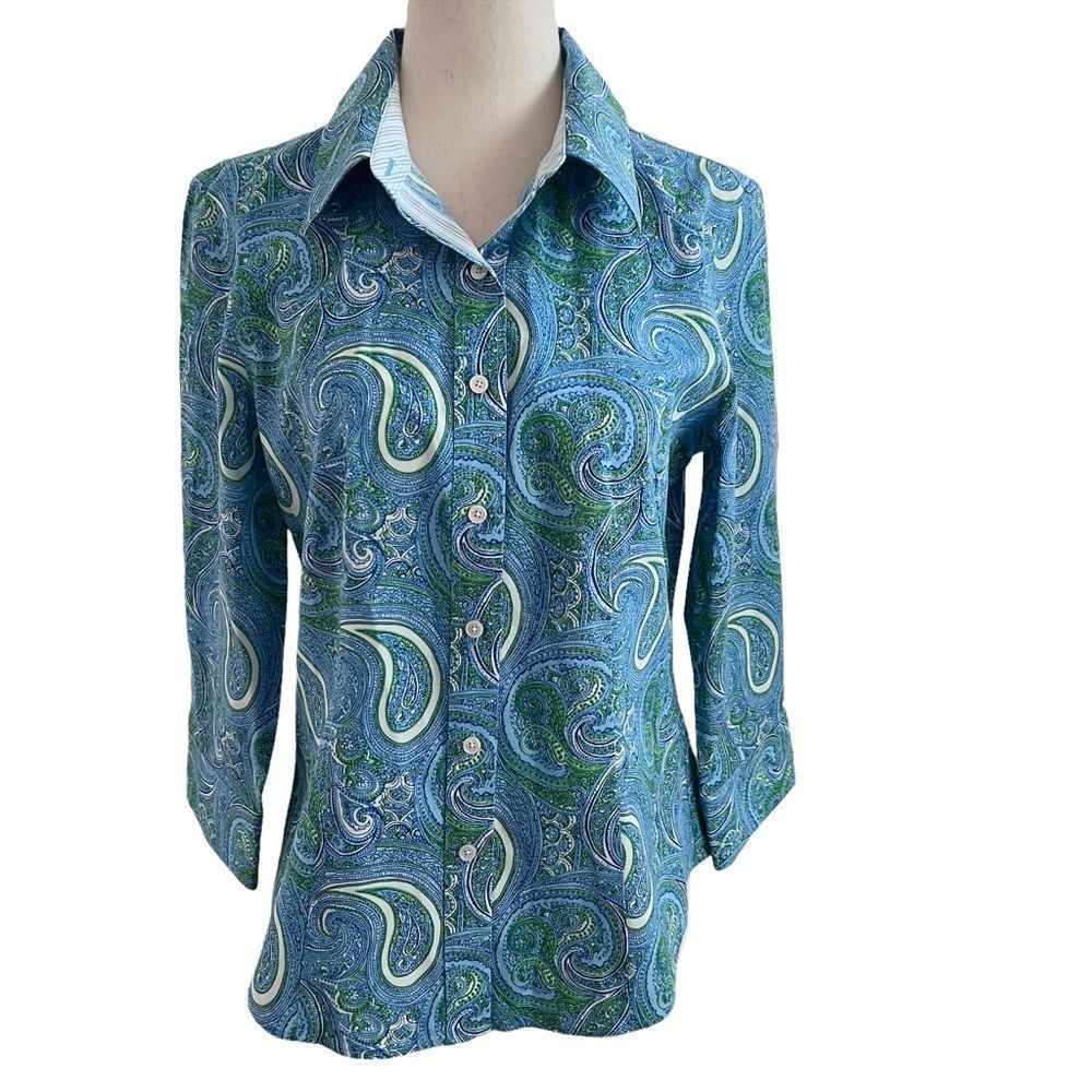 Talbots Haberdashery Wrinkle Resistant Cotton Stretch Paisley Button Front Shirt
